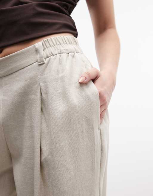 River Island – Weit geschnittene Hose aus Leinenmix in Beige mit elastischem Bund, 4 von 5