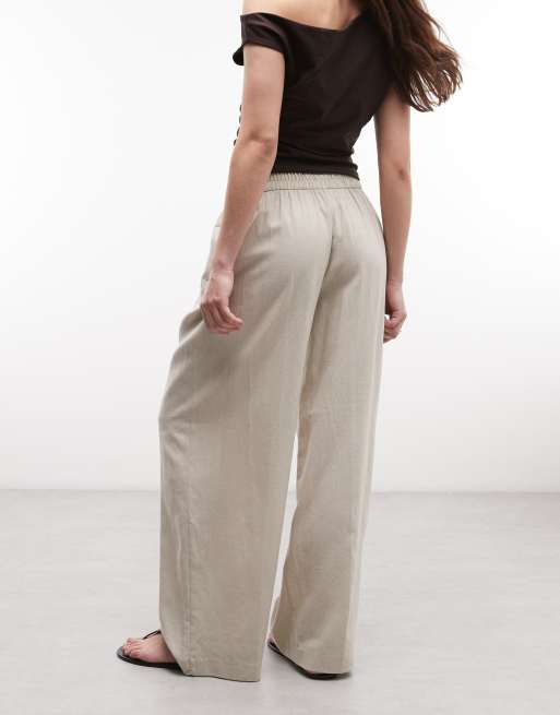 River Island – Weit geschnittene Hose aus Leinenmix in Beige mit elastischem Bund, 5 von 5
