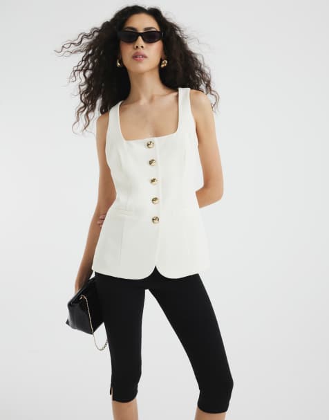 River Island – Weste in Cremeweiß mit eckigem Ausschnitt - view 1