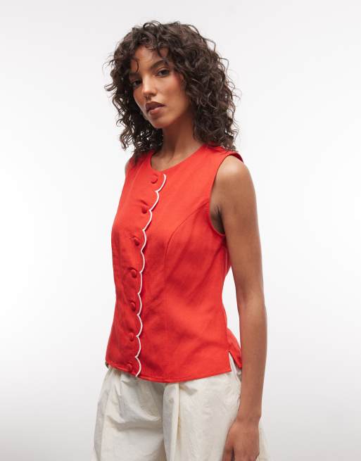 River Island – Westen-Top in Rot mit Bogenkante, 3 von 4