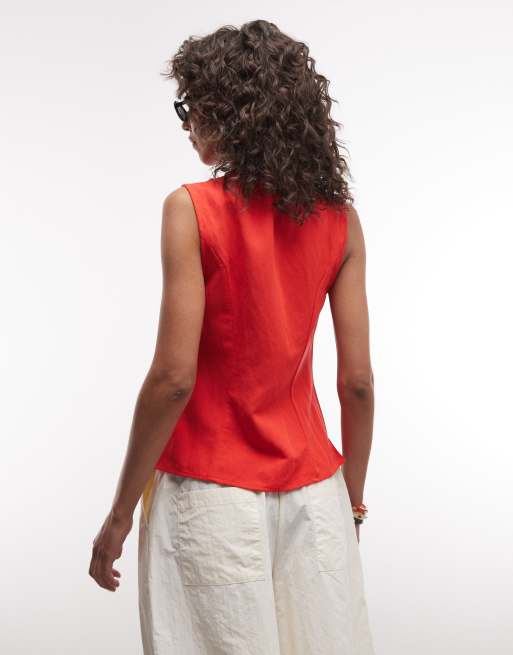 River Island – Westen-Top in Rot mit Bogenkante, 4 von 4