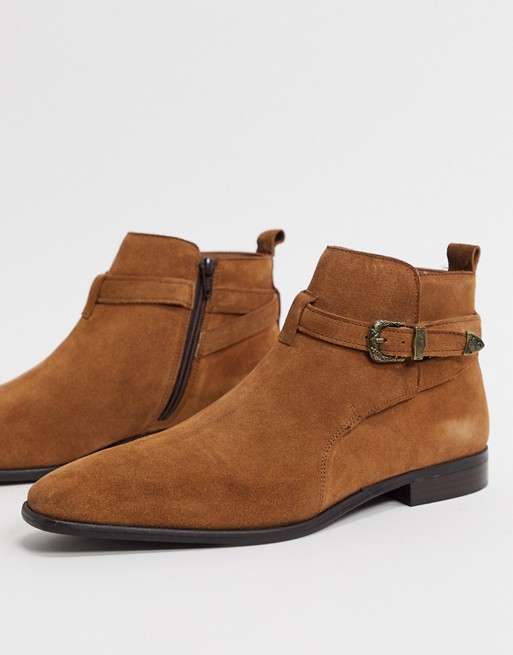 River Island western chelsea boot with buckle in brown