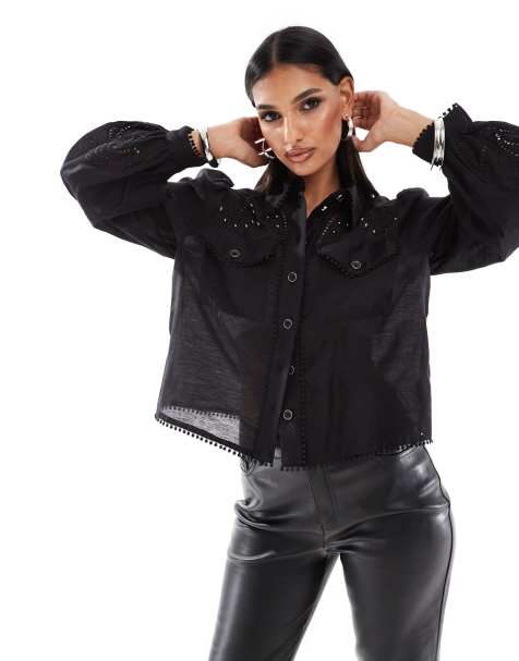 River Island western studded shirt in black - view 1