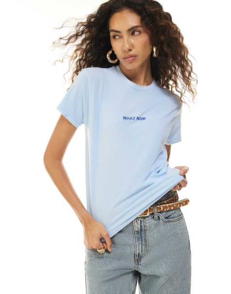 River Island What now embroidered t-shirt in blue - view 1