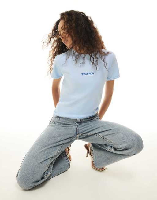 River Island What now embroidered t-shirt in blue, 2 of 4