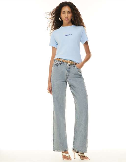 River Island What now embroidered t-shirt in blue, 3 of 4