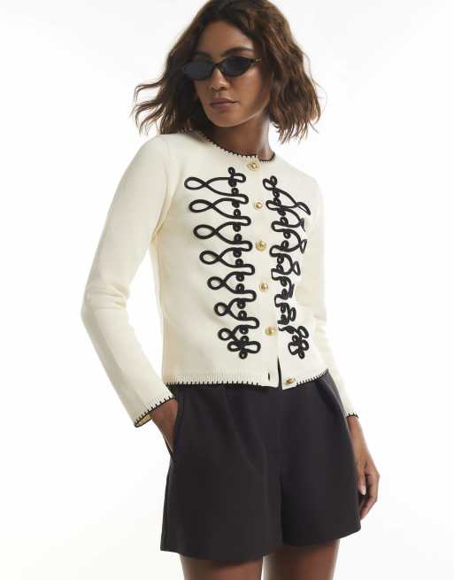 River Island Whipstitch drummer cardigan in cream, 2 of 4