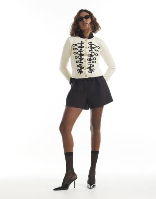 River Island Whipstitch drummer cardigan in cream, 3 of 4