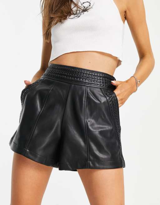 Black leather sale shorts river island