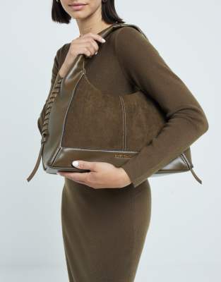 River Island Whipstitch Slouch Bag In Khaki-green