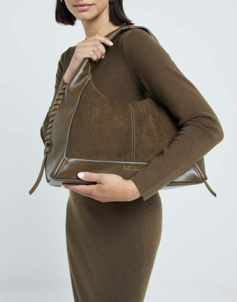 River Island whipstitch slouch bag in khaki - view 1