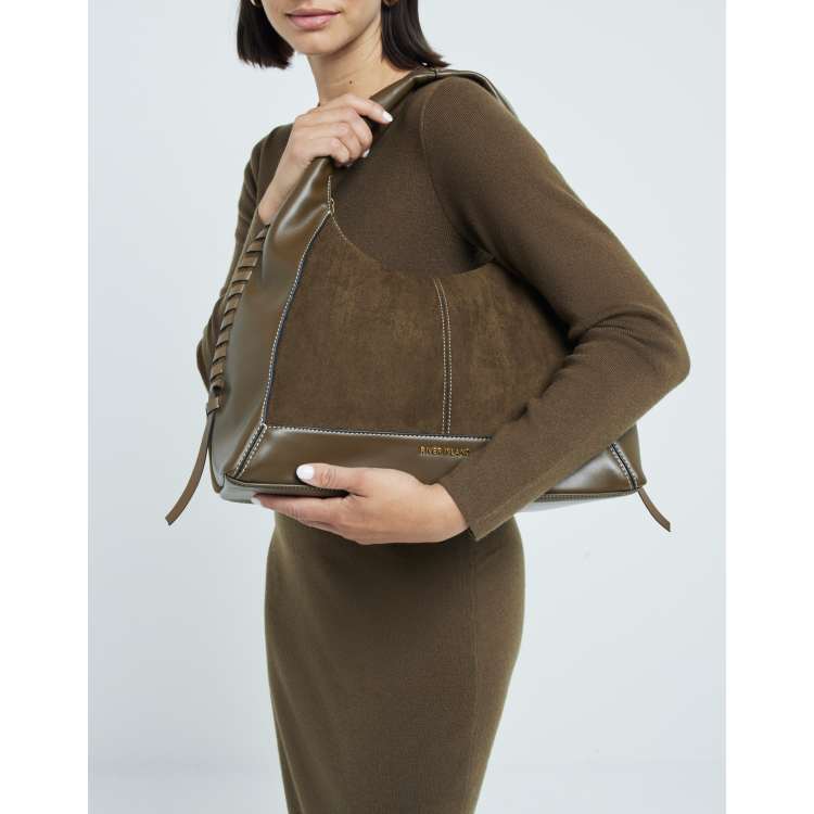 River Island Whipstitch Slouch Bag in khaki Green