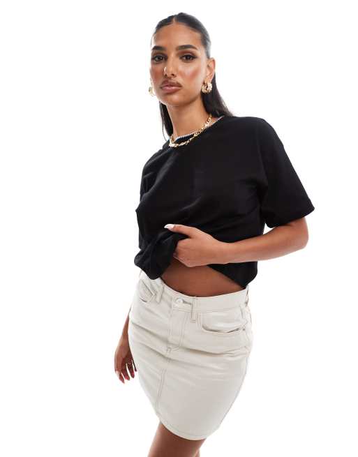 River Island - Whipstitch - Sort T-shirt med firkantet pasform