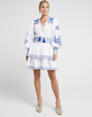 Shop River Island White embroidered cut work swing mini dress Online – Trendy & Affordable Fashion