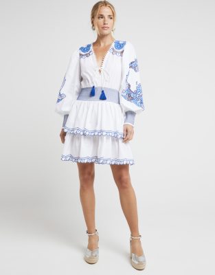 River Island White embroidered cut work swing mini dress