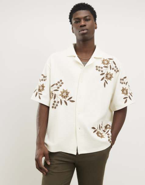 River Island White regular fit floral textured shirt in ecru - view 1