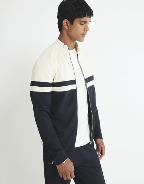 River Island White slim fit colour block shacket in ecru - view 1