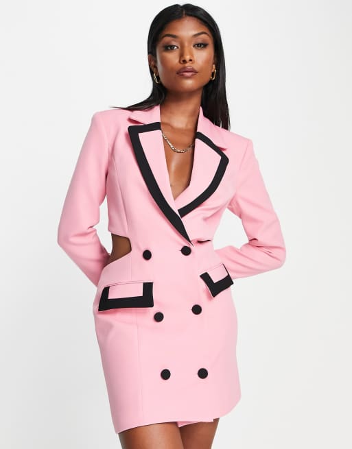 River Island – Wiązana na plecach różowa sukienka mini o kroju marynarki z wycięciem