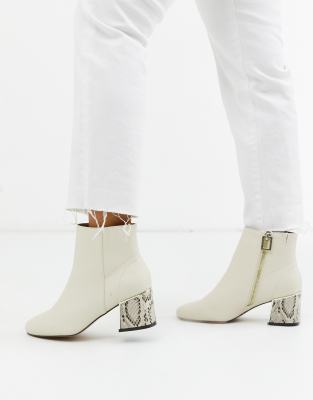 River Island Wide Fit ankle boot with snake heel in cream-White