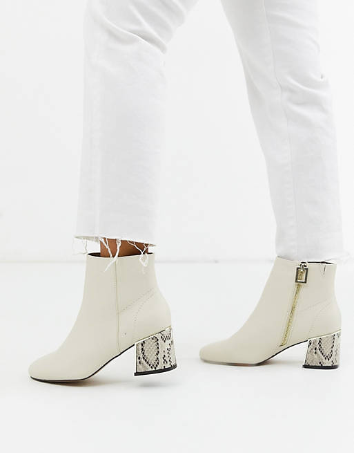 River Island Wide Fit ankle boot with snake heel in cream