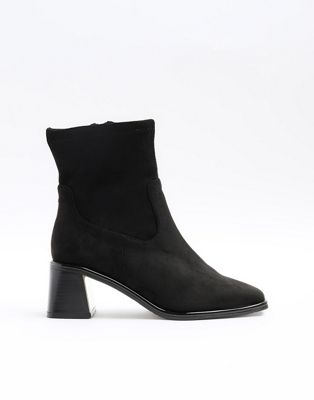 River Island Wide fit block heel ankle boots in black