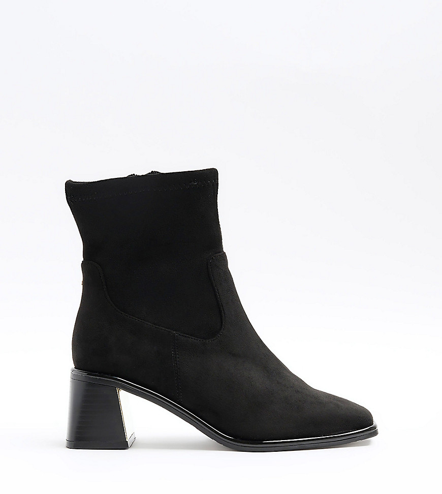 River Island Wide fit block heel ankle boots in black