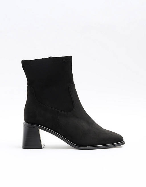 River Island Wide fit block heel ankle boots in black | ASOS