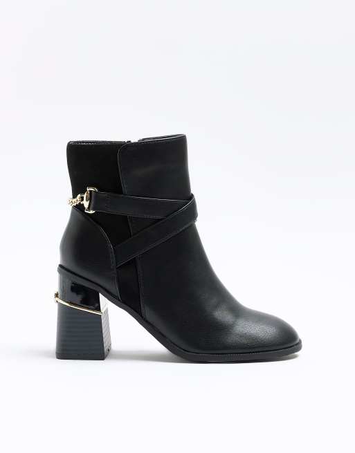 River Island Wide Fit block heeled boots in black | ASOS