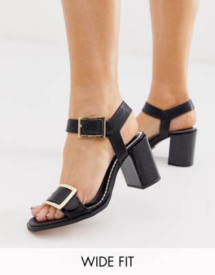 black heeled sandals wide fit