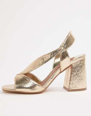 wide fit block heels gold
