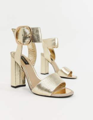 wide fit block heels gold