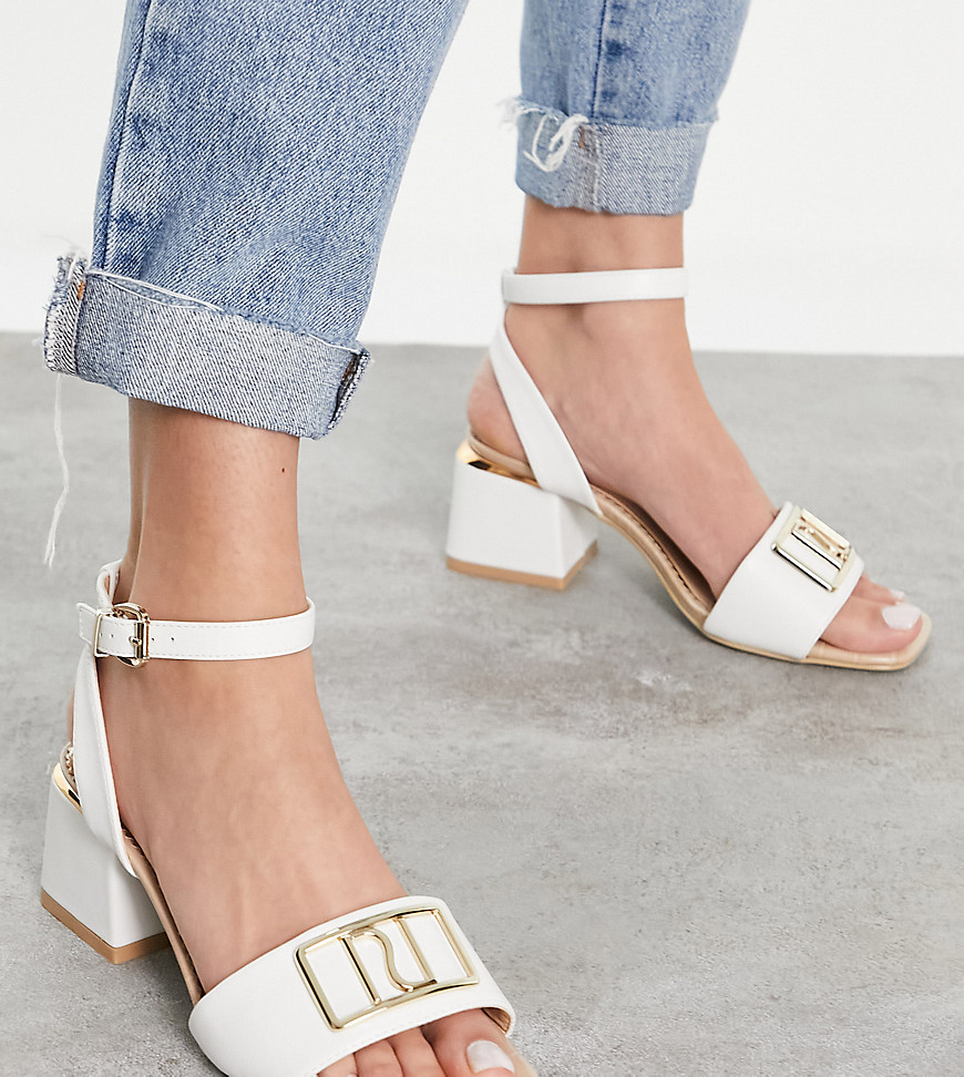 River Island Wide Fit branded block heel sandals in white