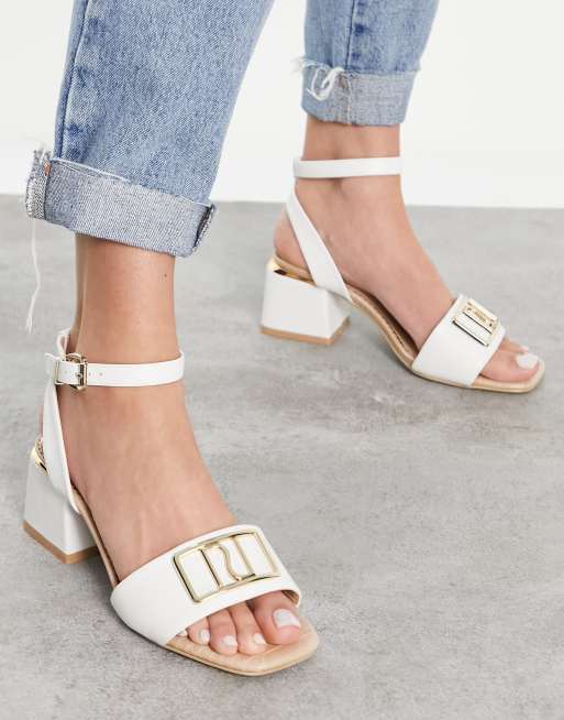 River Island Wide Fit branded block heeled sandal in white