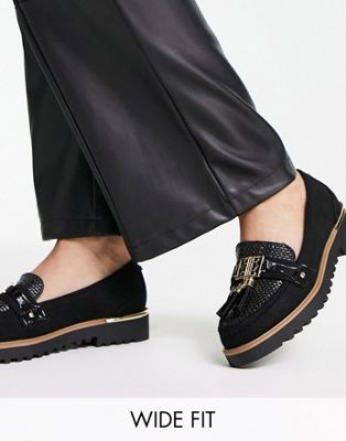River Island Wide Fit branded chunky loafer in black