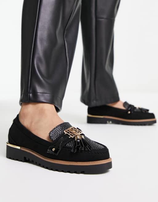 River Island Wide Fit branded chunky loafer in black