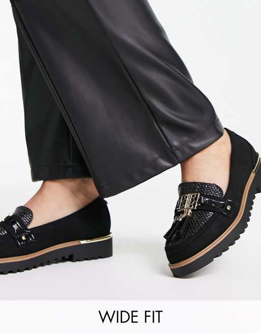River Island Wide Fit branded chunky loafers in black ASOS