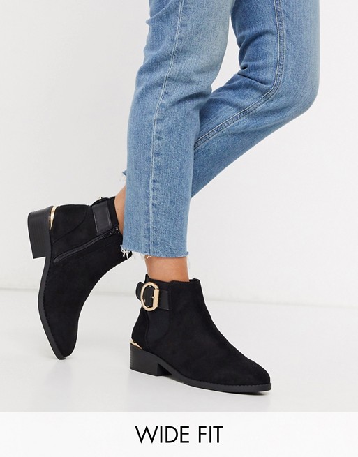 River Island Wide Fit buckle boot in black