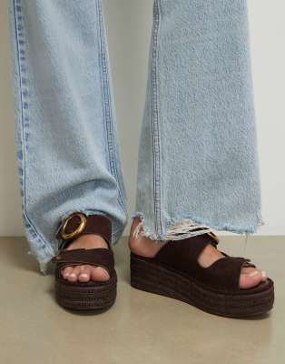  Wide fit buckle strap wedge sandals  - dark