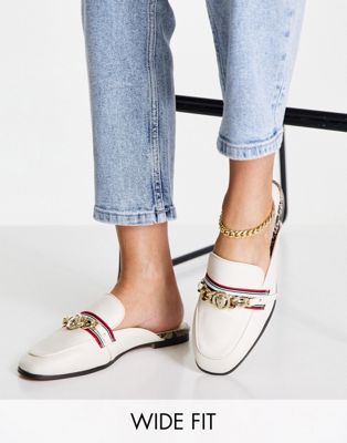 River Island Wide Fit chain detail backless mule shoe in cream