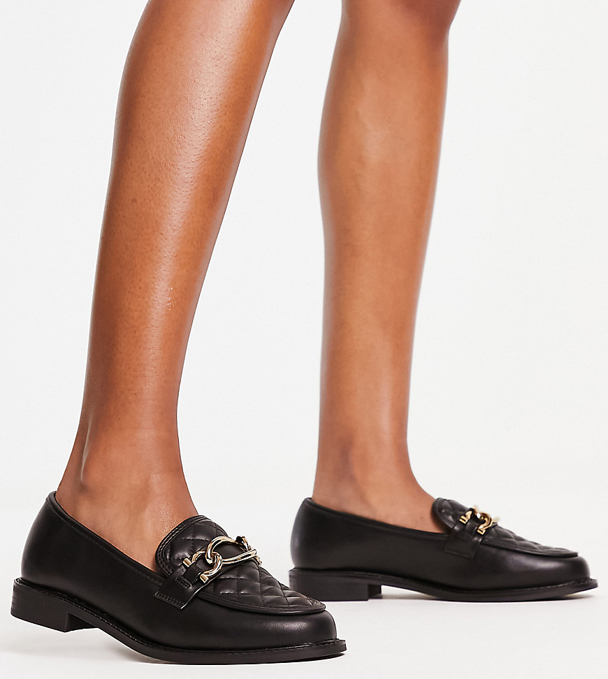 River Island Wide Fit Quilted Chain Detail Loafer In Black
