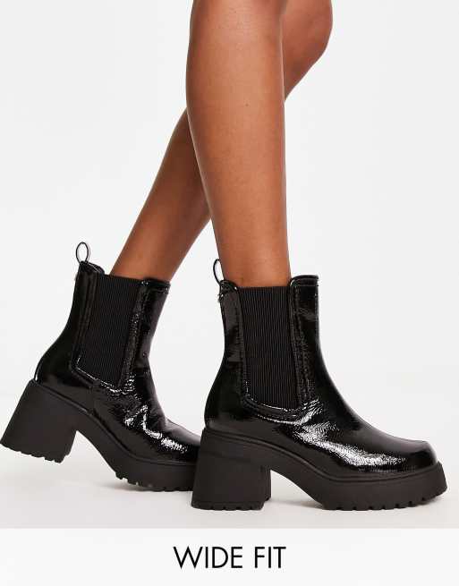 River Island Wide Fit chunky heeled chelsea boot in black ASOS