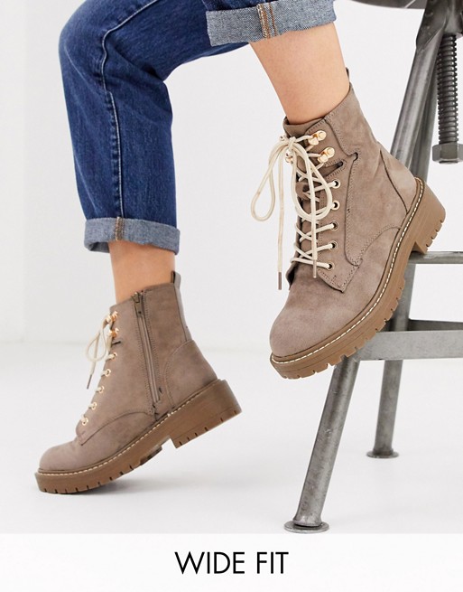 River Island Wide Fit chunky hiker boots in grey | ASOS