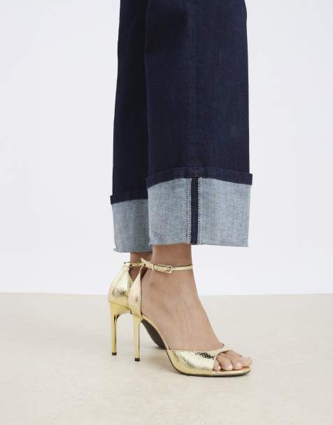 River Island Wide fit closed back open toe heels in gold - view 1