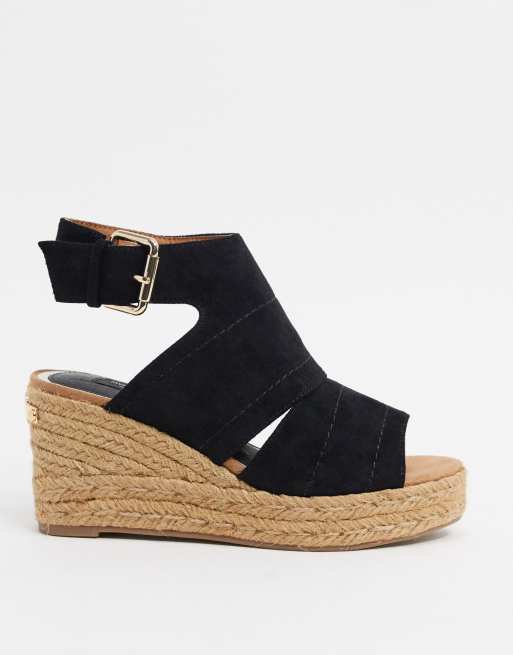 River Island Wide Fit Cut Out Wedge Heeled Espadrille Sandal In Black Asos