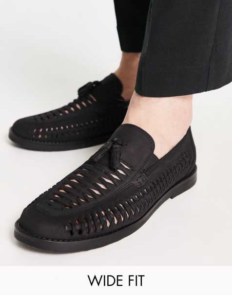 River Island Wide Fit – Czarne plecione loafersy z frędzlami - view 1