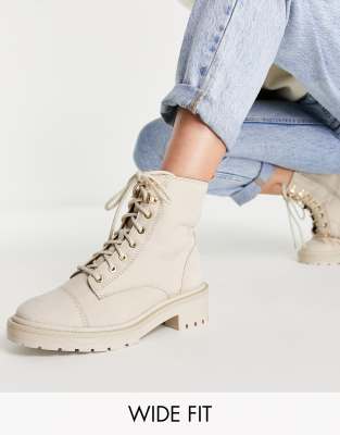 River Island Wide Fit drench lace up boot in cream