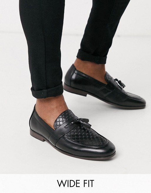 River Island Wide Fit embossed loafers in black