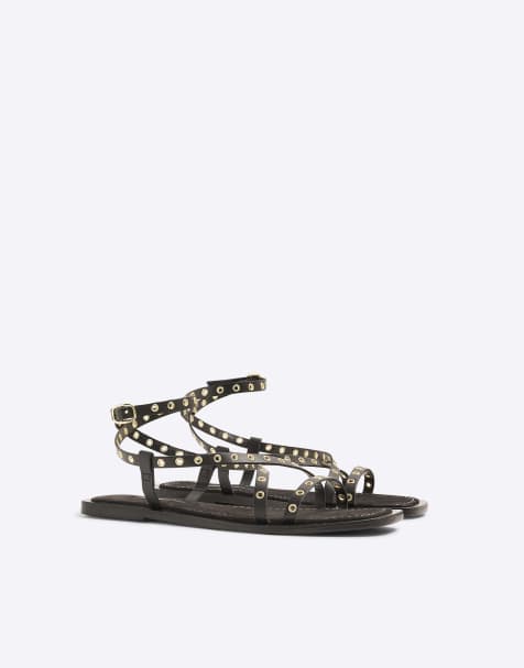 River Island Wide fit eyelet strappy sandals in black - view 1