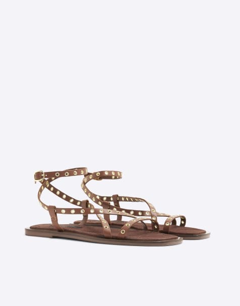 River Island Wide fit eyelet strappy sandals in brown / amber - view 1