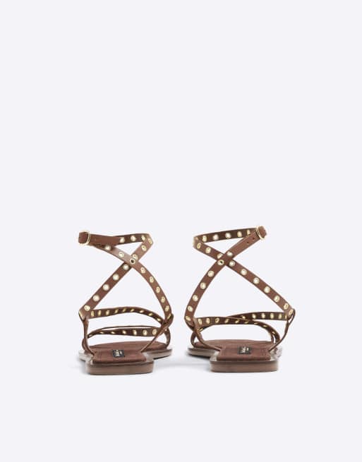 River Island Wide fit eyelet strappy sandals in brown / amber